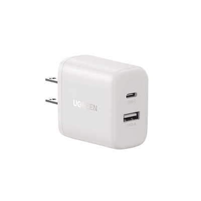 Imagen de Cargador 2 En 1 Ugreen Carga Rápida 20w Blanco USB C, USB A