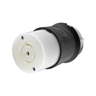 Imagen de Conector Industrial con Bloqueo de Media Vuelta / 20 A 120/208 V CA / 4 Polos 5 Hilos / Color Blanco y Negro / Nema L21-20R/ Grado Industrial.