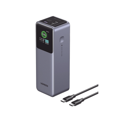 Imagen de Power Bank de 12000mAh | 3 Salidas 100W Max. | USB-A + 2 USB-C | PD 3.0 | QC3.0 | FCP | SCP | Pantalla Inteligente | Carcasa Ignifuga | Color Gris | Incluye Cable USB de 50cm | Carga tu Laptop de Manera Segura.