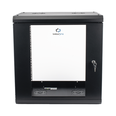 Imagen de Gabinete de Pared de 12U con Puerta de Cristal Templado, 455 mm de Profundidad, Rack de 19'', Acero Reforzado Color Negro.