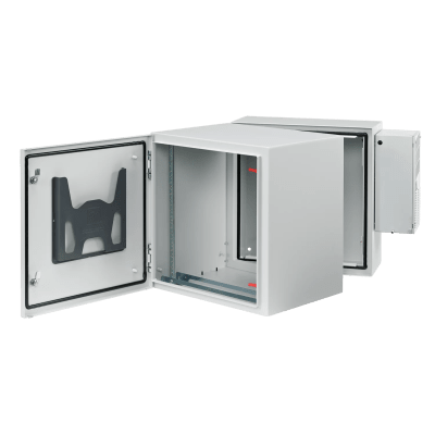 Imagen de Gabinete Industrial ProTek de Puerta Sólida, Con Aire Acondicionado de 4000 BTU, Protección NEMA Tipo 4/12; IP66; IK10, Abatible, Fabricado en Acero, 19 UR, Color Gris Claro