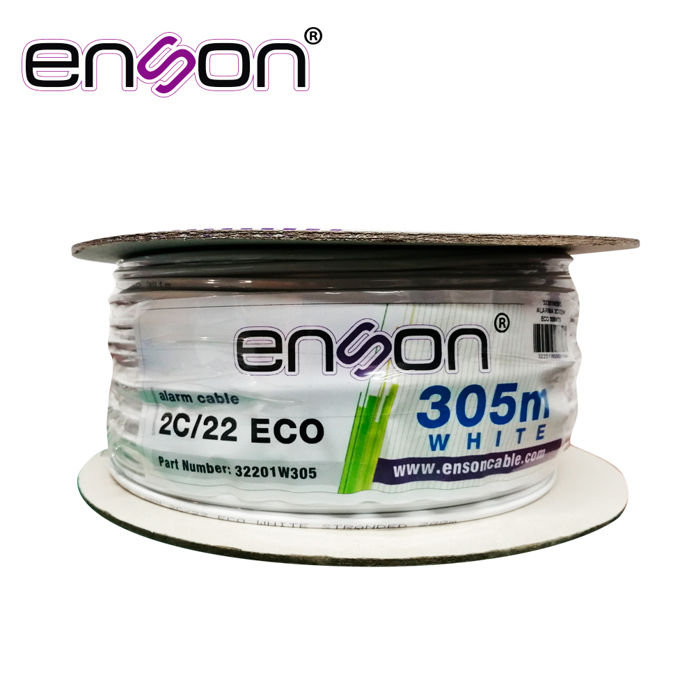 CABLE DE ALARMA ENSON 32201W305 SERIE ECO MULTIFILAR  2C/22 AWG BOBINA DE 305 METROS FORRO PVC COLOR BLANCO PARA USO INTERIOR DISEÑADO PARA CONEXIONES DE SISTEMAS DE ALARMA
