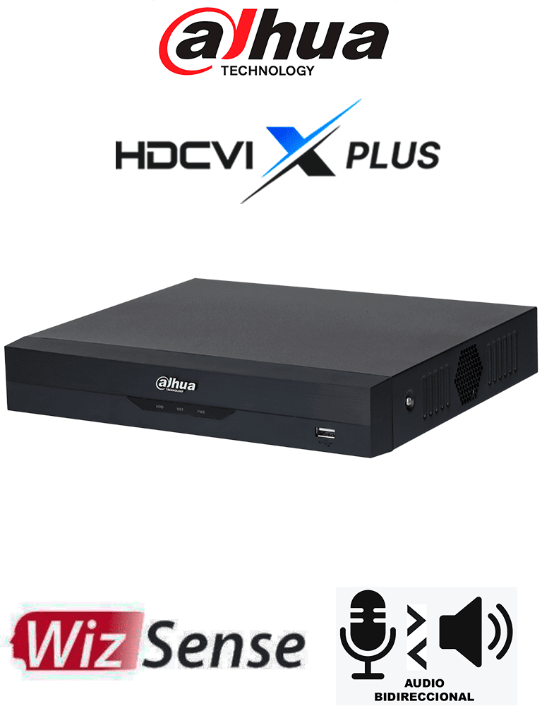 DAHUA DH-XVR5104HS-I3/T -DVR de 5MP Lite con WizSense/HDCVI X PLUS/ Soporta 4 canales+ 2 IP o hasta 6 canales IP/Audio Bidireccional en los 4 Canales/  Reconocimiento facial y protección perimetral en 1 canal/incluye SDM Plus, codificación H.265+
