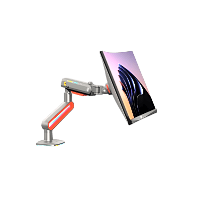 Imagen de Montaje de Escritorio Ideal Para Monitores Gaming  de  32"- 60" / Capacidad de Carga Maxima 20 Kg / Vesa 75 x 75 -  100 x 100 / Acero / Giro 360° / Color Carbon Mate  con Cubierta  Plastica Color Rojo /  Iluminación RGB