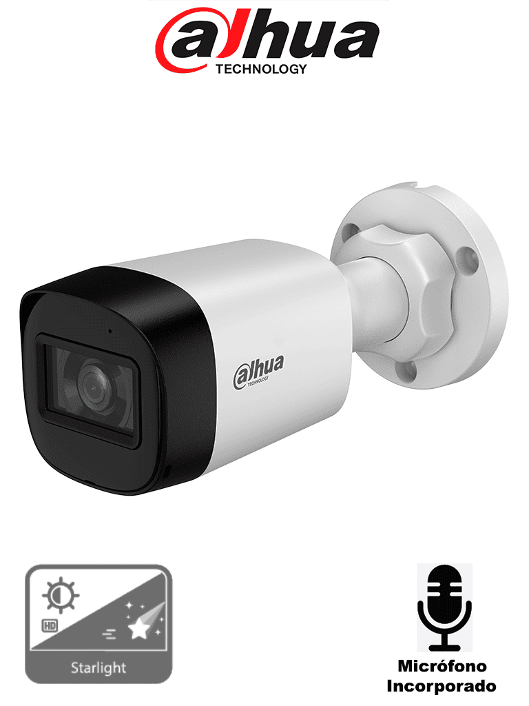 DAHUA DH-HAC-HFW1500RLN-A-S3-DIP - Cámara Bullet de 5 Megapíxeles Starlight/ Micrófono Integrado/ Lente de 2.8mm/ Hasta 30 mts de Iluminación Inteligente/ IP67