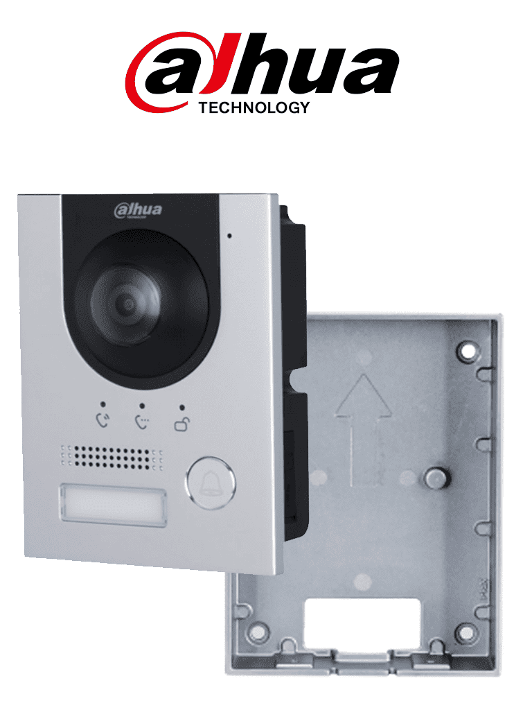 DAHUA  Paquete de Frente de calle DHI-VTO2201F-P-S2 IP 2MP/ IK 07/ IP 65/ Control de Cerradura/ Aluminio/ Compatible con App DMSS/ Apertura remota/ Alimentación a 12V+ Caja de insatalación en muro VTM115 de video portero DAHUA
