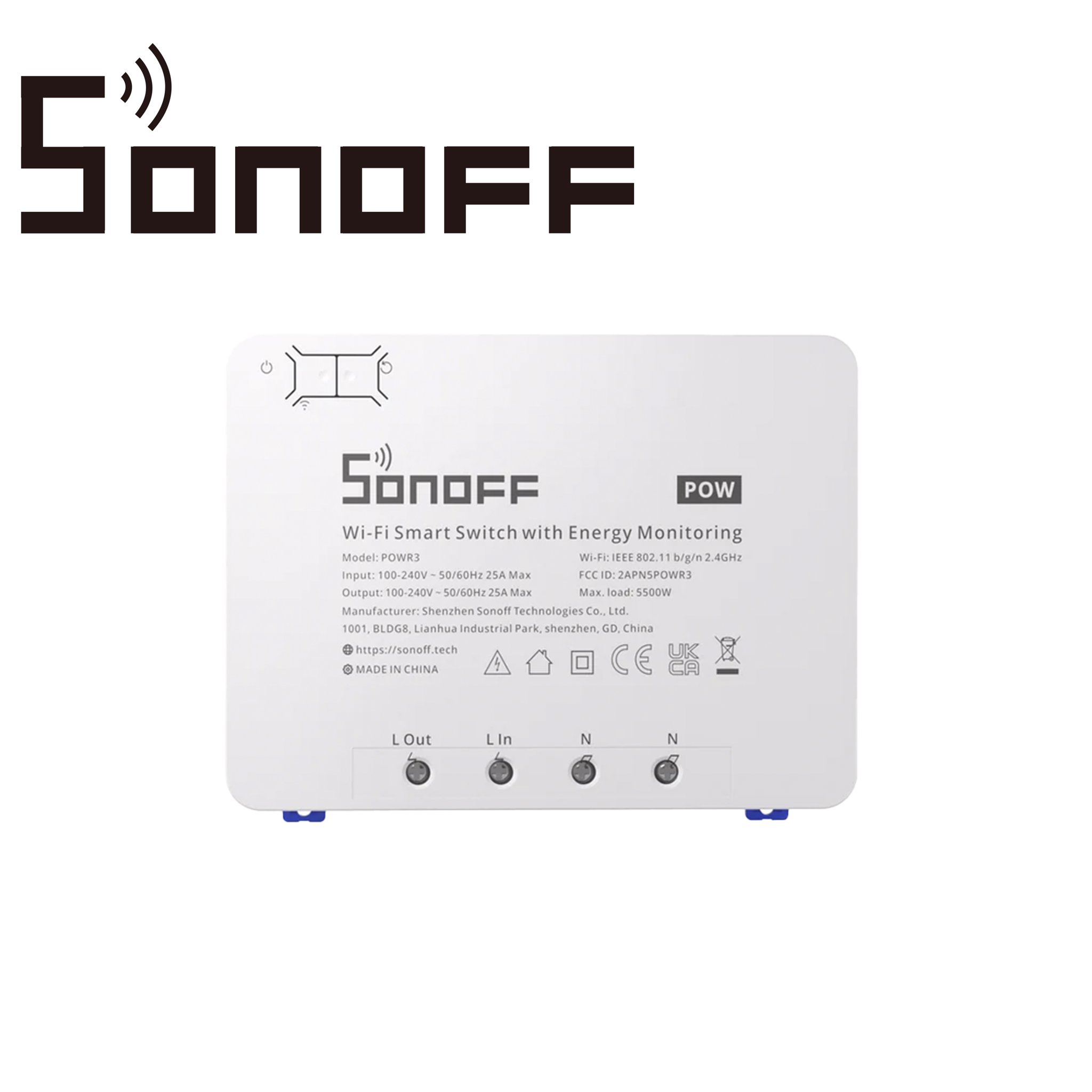INTERRUPTOR INTELIGENTE ON/OFF DE POTENCIA SONOFF POWR3 / 1CH ON/OFF / MONITOREO Y CONTROL DE CONSUMO ELECTRICO / WIFI 2.4GHZ / COLOR BLANCO / COMPATIBLE CON ALEXA/GOOGLE HOME/IFTTT / APP IOS Y ANDROID / HASTA 25AMP