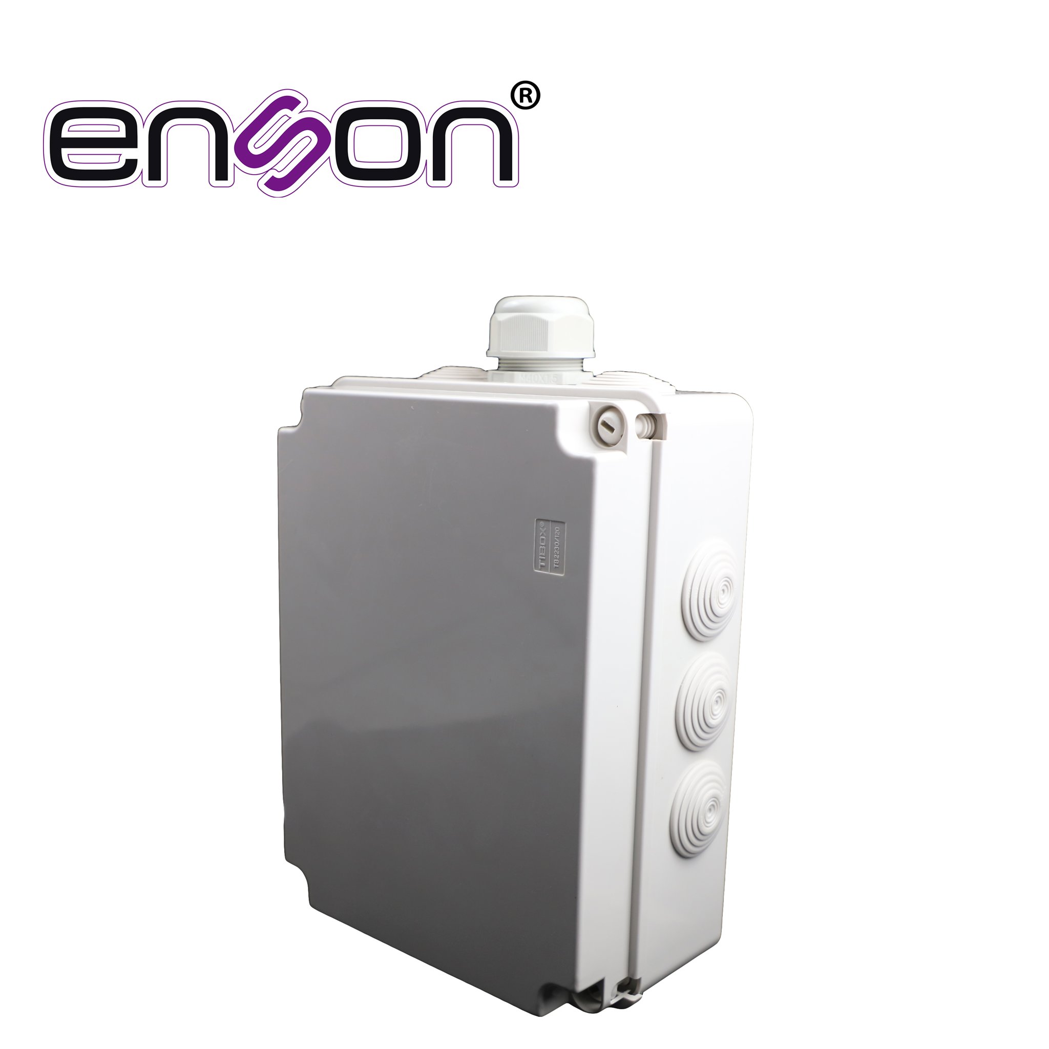 CAJA PLASTICA RECTANGULAR ENSON ENS-NEM22 TIPO ESTANCA FABRICADA EN PLASTICO ABS GRIS DE ALTA RESISTENCIA / DIMENSIONES 220 × 300 × 120 MM / GRADO DE PROTECCION IP55 / TAPA FIJADA CON TORNILLOS PLASTICOS DE SUJECION