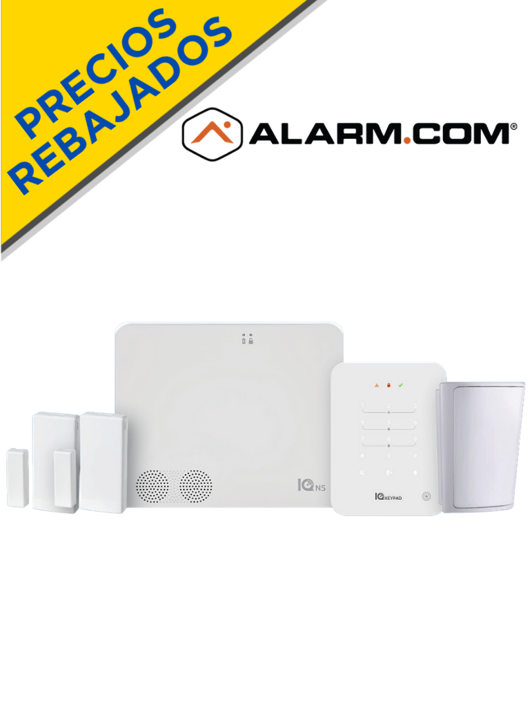 QOLSYS IQNS KEYPAD PACK - Paquete que contiene Sistema de Alarma IQ NS ALARM.COM autocontenido sin pantalla, Power G 915 Mhz  1 sensor PIR inalámbrico PGP9914,  2 sensores magnéticos inalámbricos PG9303  y 1 KEYPAD