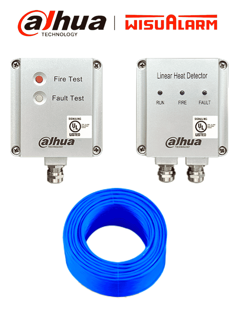 DAHUA WISUALARM PAQUETE DETECOR DE CALOR LINEAL - Sistema de detección de calor lineal (68°C) con cable de 200 m, adaptador y terminal; detecta sobrecalentamiento a lo largo del cable. Ideal para racks y charolas, compatible con otras marcas