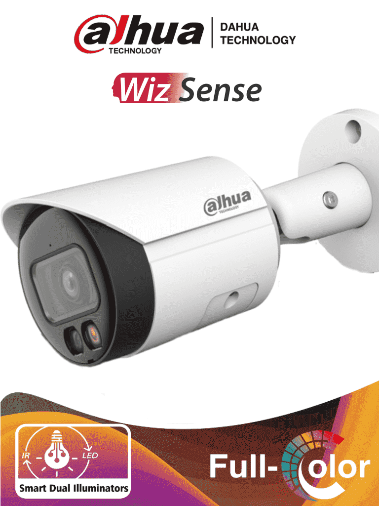 DAHUA IPC-HFW2449S-S-IL - Camara Bullet IP 4 Megapixeles/ Iluminador Dual Inteligente+Full Color/ WizSense/ Lente de 2.8mm/ 95 Grados/ Microfono Integrado/ 30 Mts de IR y Luz Visible/ Metal/ Ranura MicroSD/ WDR 120dB/ SMD Plus/ PoE