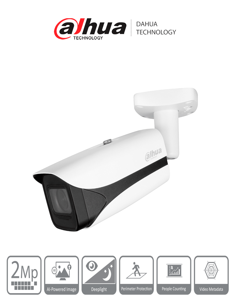 DAHUA IPC-HFW5241E-ZE - Camara IP Bullet 2 MP/ WizMind S/ IA Face Detection/ IR 60 mts/ Motorizado 2.7 mm–13.5 mm/ Aprendizaje Profundo/ E&S Alarma y Audio/ SMD3.0/ IP67/ IK10