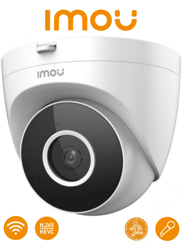 IMOU Turret SE (IPC-T22EN) - Camara IP Domo Wifi de 2 Megapixeles con lente de 2.8 mm y un ángulo de 92°. Incluye detección de humanos, notificaciones en tiempo real, micrófono, IR de 30m, ranura MicroSD y es ideal para interiores.