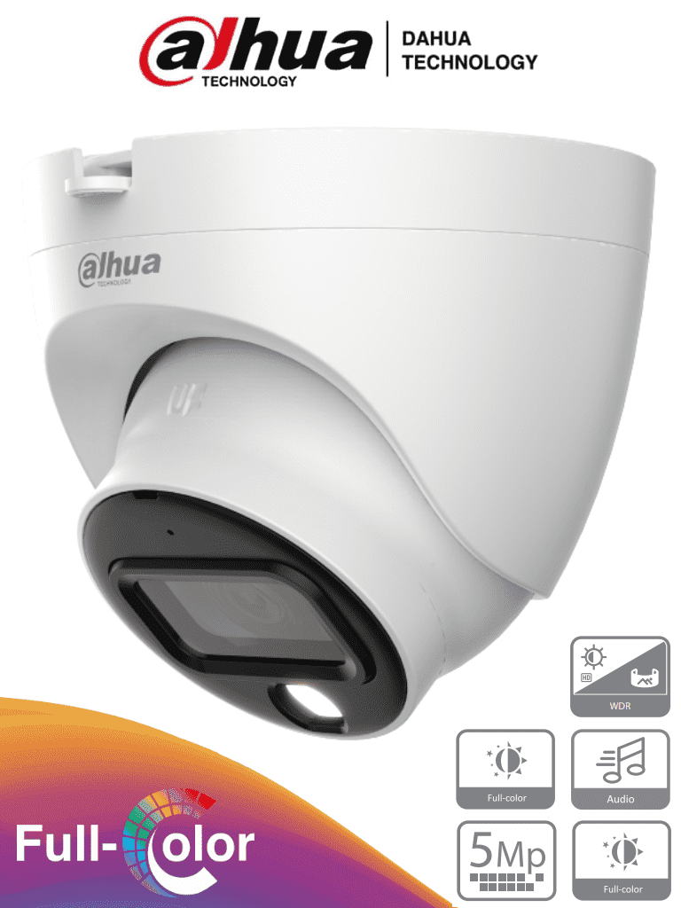 DAHUA HAC-HDW1509TLQ-A-LED - Cámara Domo Full Color de 5 MP con micrófono integrado y lente de 3.6 mm con 88° de apertura. Ofrece imagen a color 24/7, WDR real de 120 dB, LEDs para 20 metros. Resistente al agua con clasificación IP67