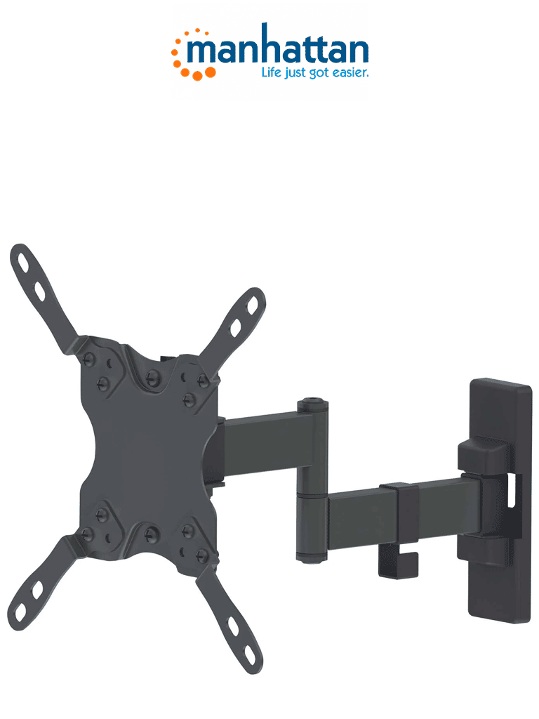 MANHATTAN 461405 - Soporte para Pantallas de 13 a 42 Pulgadas/ 20 Kg de Carga/ Brazo Articulado Doble/ Distancia a la Pared de Hasta 27.3 cm/ Acero Solido/ Ajuste de Inclinación y Angulo/ VESA 75/ 100/ 200x100/ 200/