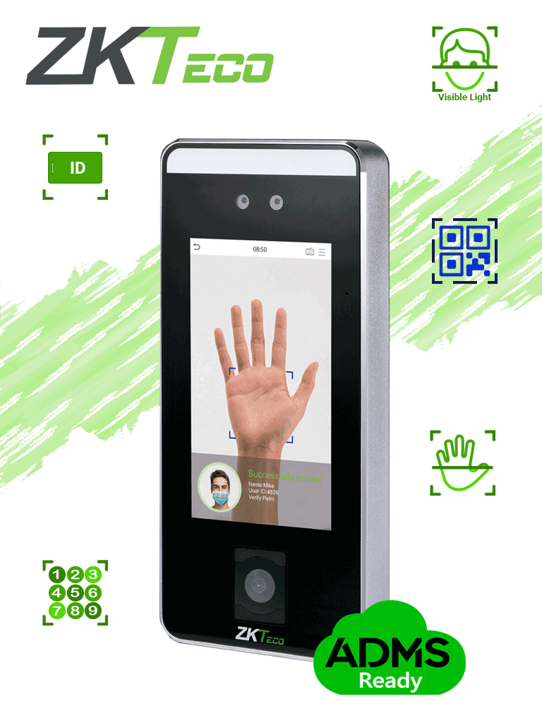 ZKTECO SPEEDFACEV5LQR - Control de Acceso Facial / 6000 Rostros / 10,000 Tarjetas ID 125 Khz / QR / Contraseñas / 200,000 Registros / Reconocimiento en 0.35 s / Algoritmo Anti-spoofing / TCP/IP / WIEGAND / RS-485 /