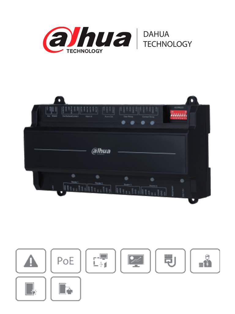 DAHUA ASC2202B-D - Panel de Control de Acceso de 2 Puertas y 4 Lectoras/ TCP/IP/ Wiegand/ 100,000 Usuarios, 3,000 Huellas y 500,000 Registros/ Soporta Interlock, Anti-passback, Desbloqueo Remoto/ Funcion WatchDog