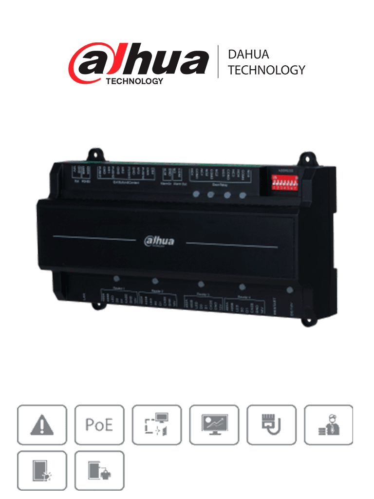 DAHUA ASC2204B-S  - Panel de Control de Acceso para 4 Puertas y 4 Lectoras/  TCP/IP/ Comunicación RS-485 y Wiegand/ 100,000 Usuarios, 3,000 Huellas y 500,000 Registros/ Soporta Interlock, Anti-passback, Desbloqueo Remoto/ Funcion WatchDog/