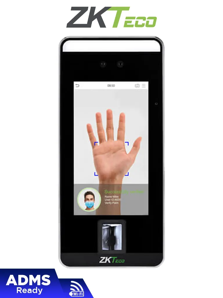 ZKTECO SpeedFaceV5LPWIFI - Control de Acceso y Asistencia Visible Light con Autenticación Facial (6000 Rostros), Huella Digital BioID+ (6000), Tarjeta ID 125 KHz, Soporta 200,000 Eventos y Conectividad TCP/IP o WiFi