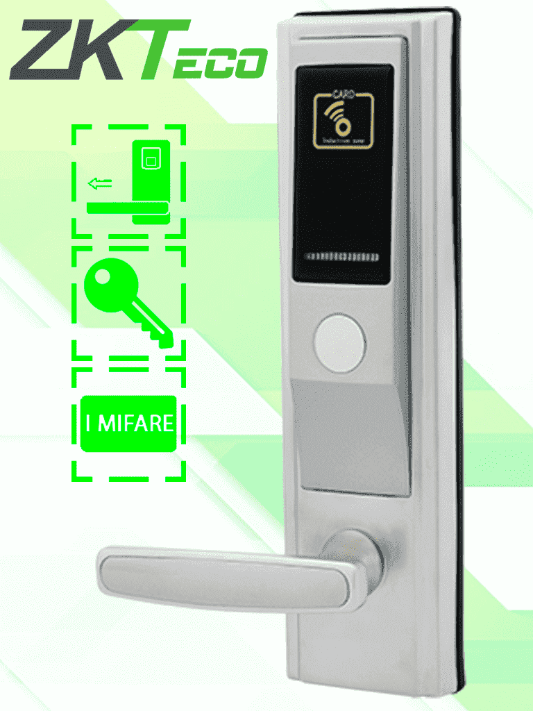 ZKTECO LH3600L - Cerradura Izquierda para Hotel con Tecnología Mifare 13.56 MHz, Compatible con Puertas de 35 a 55 mm de Grosor, Estándar Americano, con 5 Pestillos de Seguridad