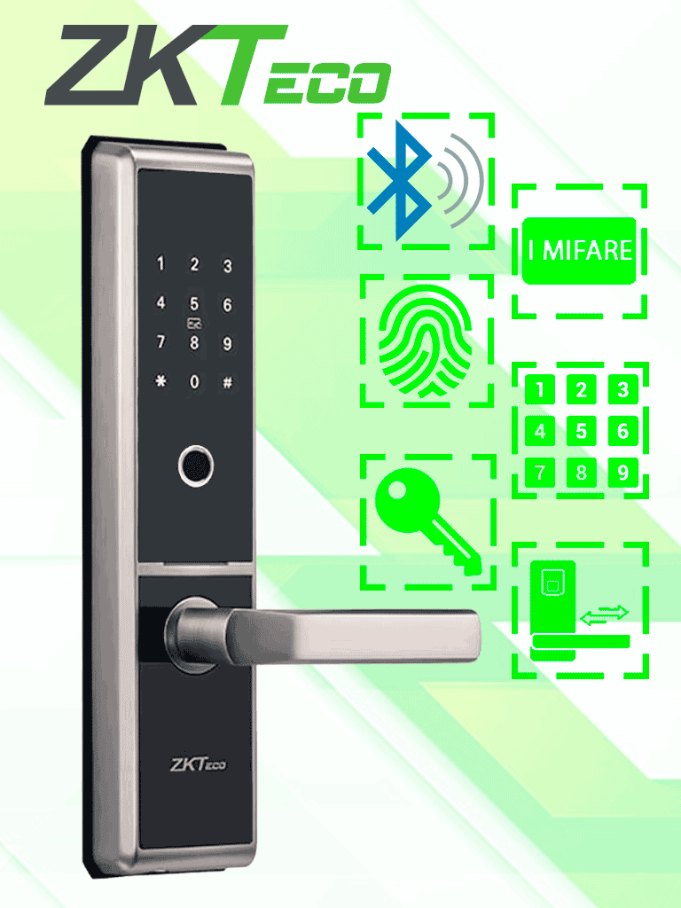ZKTECO TL300B - Cerradura Inteligente con Bluetooth, Capacidad para 100 Huellas Dactilares, 100 Tarjetas y 100 Contraseñas, Compatible con Puertas Izquierdas y Derechas