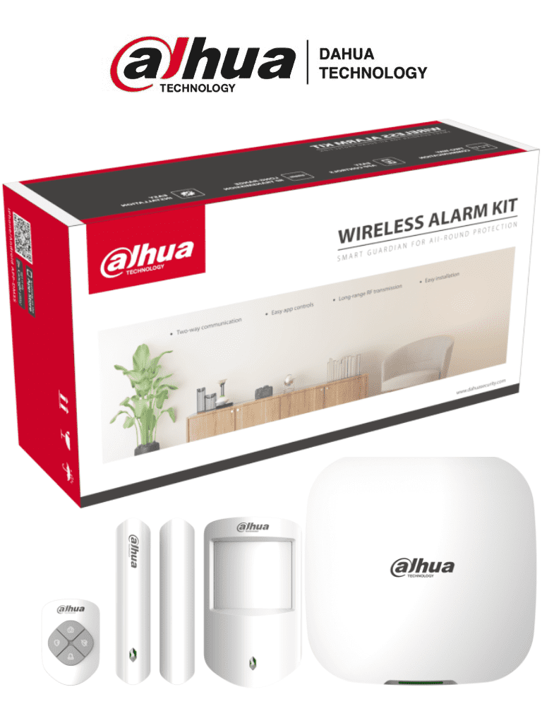 DAHUA DHI-ART-ARC3000H-03-FW2 - Kit de alarma inalámbrico, Conexión: Wifi, ethernet y 4G, Incluye: HUB 1.0, sensor de movimiento PIR, contacto magnético y control remoto, App DMSS, Frecuencia 433 MHz, Tecnología: AirShield
