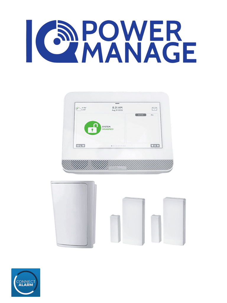 QOLSYS IQ4HUB POWER MANAGE PACK - Paquete que contiene Sistema de Alarma IQ4 HUB autocontenido, con pantalla táctil de 7", 1 sensor PIR inalámbrico PGP9914 y 2 sensores magnéticos inalámbricos PG9303