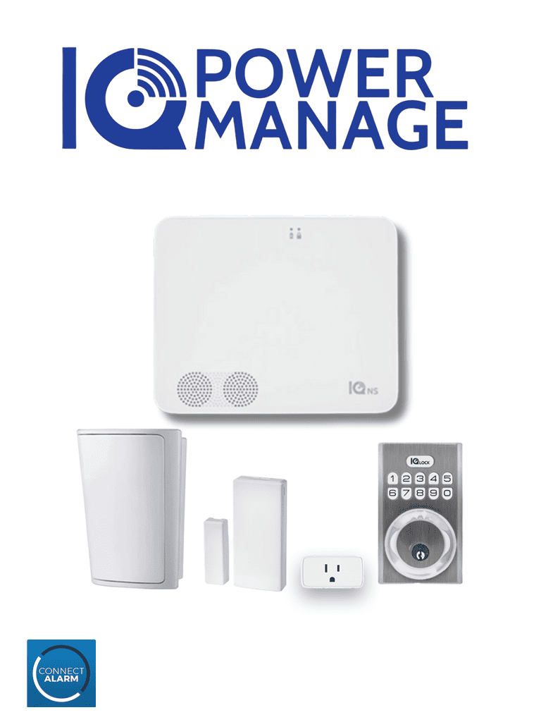 QOLSYS IQ4 NS POWER MANAGE Automation KIT - Paquete que contiene Sistema IQ 4 NS POWER MANAGE, 1 sensor PIR inalámbrico PGP9914, 1 sensor magnético inalámbrico PG9303, 1 enchufe inteligente y una cerradura power G