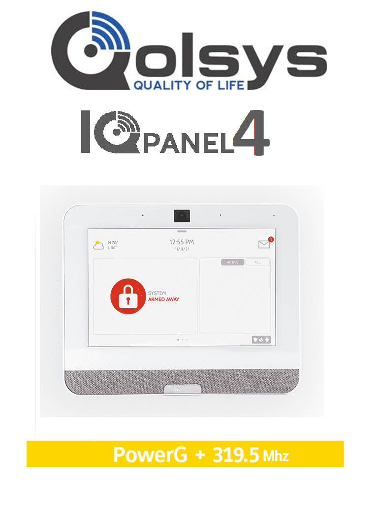 QOLSYS IQP4004 - Sistema de Alarma IQPanel4 Autocontenido , con Pantalla Táctil de 7", Power G 915 Mhz + Qolsys S-Line 319.5 Mhz. Con 4 Bocinas integradas (4W). Para la plataforma Alarm.com