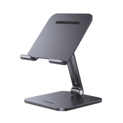 Imagen de Soporte de Aluminio para IPad & Tablet | Plegable |Angulo Ajustable de 180° y 270° | Base Antideslizante | Protección  de Silicona | Amplia Compatibilidad con dispositivos de 7.9'' a 12.9'' | Aluminio Solido | Color Gris