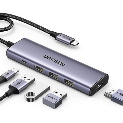 Imagen de HUB USB-C (Docking Station) 5 en 1 | HDMI 2.0 4K@30Hz | 3 USB-A 3.0 (5Gbps) | USB-C PD Carga 100W | Potente Disipación de Calor | Chip de Ultima Generación | Cable de Nylon Trenzado de 25 cm | Carcasa de Aluminio.