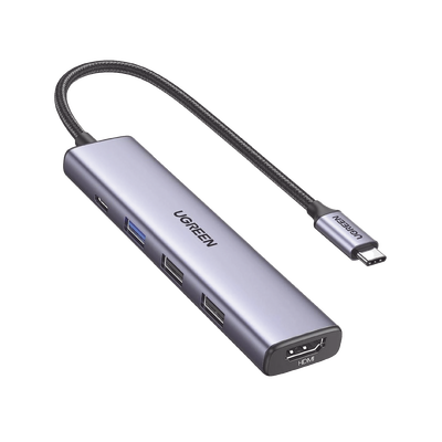 Imagen de HUB USB-C (Docking Revodok) 5 en 1 | 1 USB-A 3.0 (5Gbps) | 2 USB-A 2.0 (5Gbps) | HDMI 2.0 4K@30Hz | USB-C PD Carga 100W | Cable Trenzado Duradero | Carcasa de Aluminio.