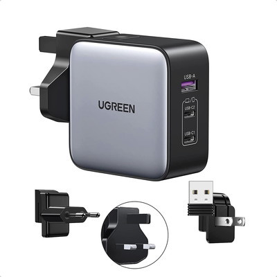 Imagen de Cargador Universal de Viaje 65W | Contiene 3 Enchufes Internacionales (EU/UK/US) | Serie Nexode | 3 Puertos de Carga Rápida | 2 USB-C | 1 USB-A | Tecnología GaN II | PD 3.0 | QC 4.0 | Carga Inteligente | Carcasa Ignifuga