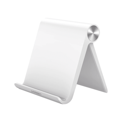 Imagen de Soporte de Escritorio para Tablet /  Ajustable de 0° a 100° / Goma Antiarañazos / Antideslizante / Amplia Compatibilidad con dispositivos de 4'' a 13'' / Plegable / ABS / Color Blanco