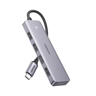 Imagen de HUB USB-C 3.0 4 EN 1 | 4 Puertos USB-A (5Gbps) | Carcasa ABS + PC | Soporta OTG | Luz Indicadora LED | Compatible con iPhone 15 Pro MAX) | Interfaz Niquelada | Color Gris Metalizado | Cable de 15cm.