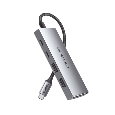 Imagen de HUB USB-C 3.2 4 en 1 | 2 Puertos USB-C 3.2 (10 Gbps) | 2 Puertos USB-A 3.2 (10 Gbps) |  Admite OTG | Compatible con MacBook, Chormebook, iMac, iPad Pro, iOS, Windows, Mac OS, Android | Carcasa de Aluminio | Nylon Trenzado.