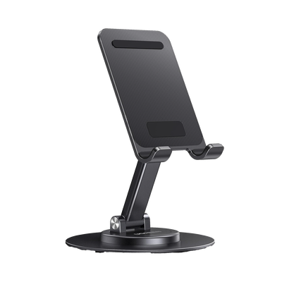 Imagen de Soporte para Teléfono Celular Giratorio | 360° de Rotación | Angulo Ajustable | Altura Ajustable 17-20cm  | Antideslizante | Ejes Giratorios de Alta Precisión| Plegable | Aluminio | Color Gris