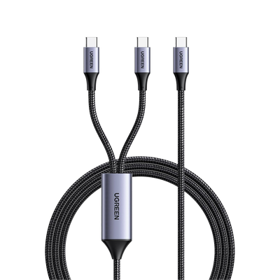 Imagen de Cable USB-C a Y (USB-C & USB-C) | 1.5 Metros | Carga Rápida de hasta 100W | PD3.0 | QC4.0/3.0/2.0 | FPC | AFC | Protección Integrada| Caja de Aluminio | Nylon Trenzado | Amplia Compatibilidad | Color Negro.