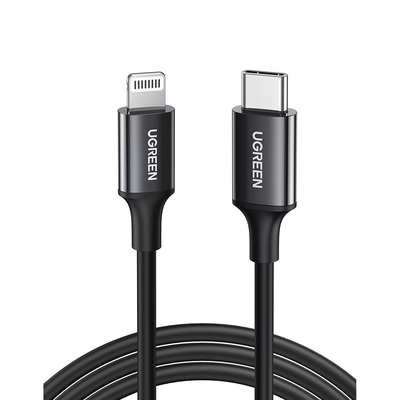 Imagen de Cable USB-C a Lightning | 1 Metro | Certificado MFi | Carga Rápida 60W | 480 Mbps | PD | Conector C94 | Adecuado para iPhone, iPad y iPod | Protección Integrada | Caja de ABS | Cubierta de TPE | Color Negro.