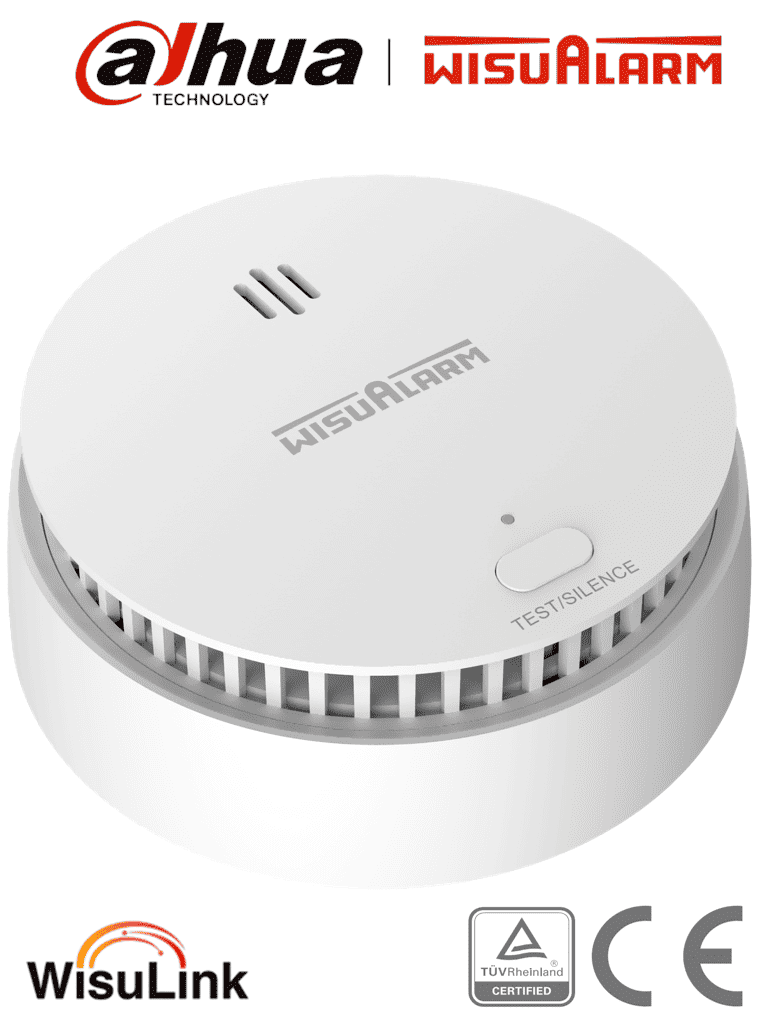 DAHUA WISUALARM DHI-HY-SA30A-R8-Detector de Humo Inalámbrico(Interconectable Hasta 24 Disp) Sensor Fotoeléctrico, Sonido de Alarma de 85dB, Alarma Visual y Audible,Batería Sellada de hasta 10años,Certificaciones TÜV and CE