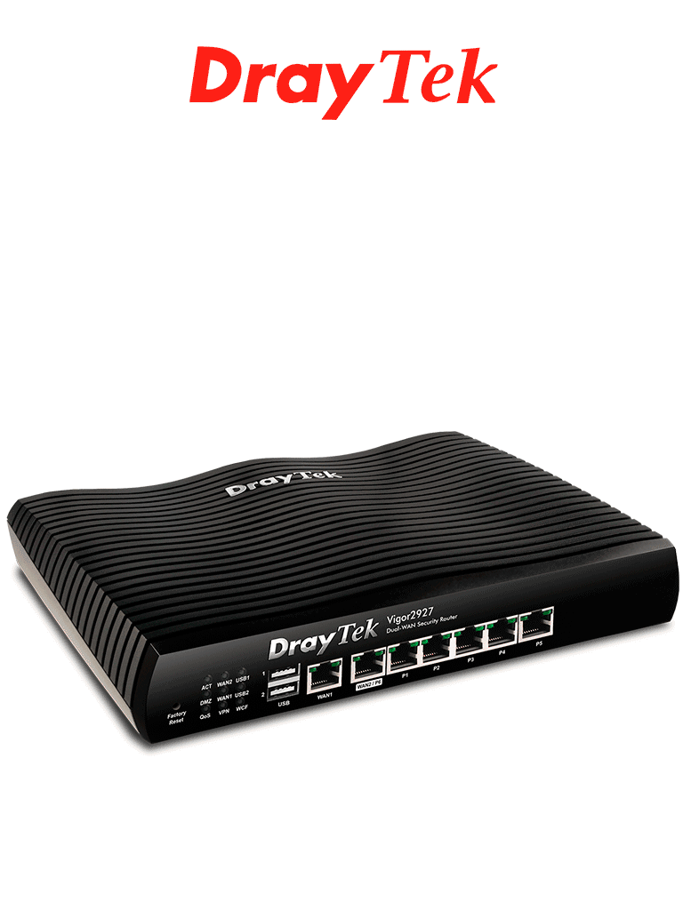 DRAYTEK VIGOR2927- Ruteador Multi-WAN balanceador de cargas con 1 puerto WAN GE RJ45, 1 puerto intercambiable LAN/WAN, 5 puertos LAN GE, 50 túneles VPN, 2 puertos USB, ideal para PyMEs
