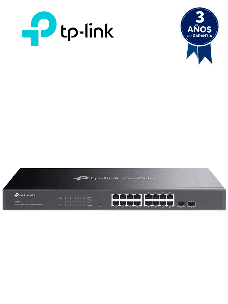TP-LINK TL-SG2218 -  Switch Omada SDN Administrable con 16 puertos Gigabit y 2 puertos SFP, equipado con funciones avanzadas como sFlow, QinQ y QoS, y gestión centralizada a través de OMADA.