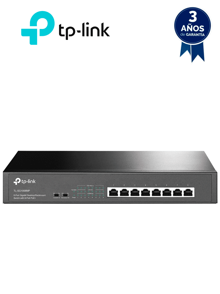 TP-LINK TL-SG1008MP - Switch Gigabit PoE+ no administrable de 8 puertos 10/100/1000 Mbps, para escritorio