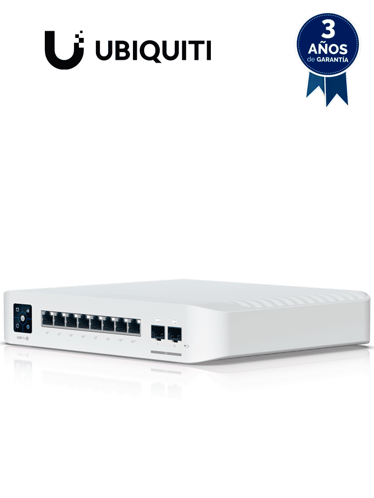 UBIQUITI USW-PRO-8-POE - Switch UniFi capa 3 de 8 puertos POE 802.3af/at/bt , 6 puertos POE+ , 2 puertos POE++ , 2 puertos SFP+ , 120W totales.