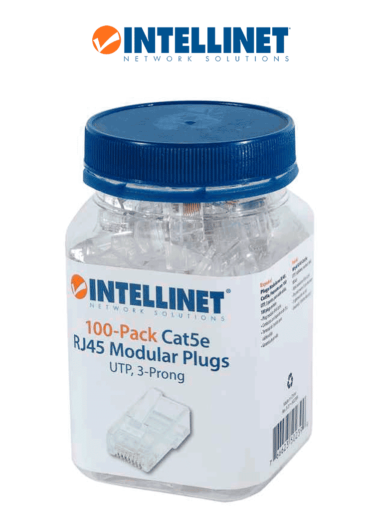 INTELLINET 502399 - Enchufe RJ45 CAT5E sólido UTP, bote de 100 piezas, con 15 micras de oro.