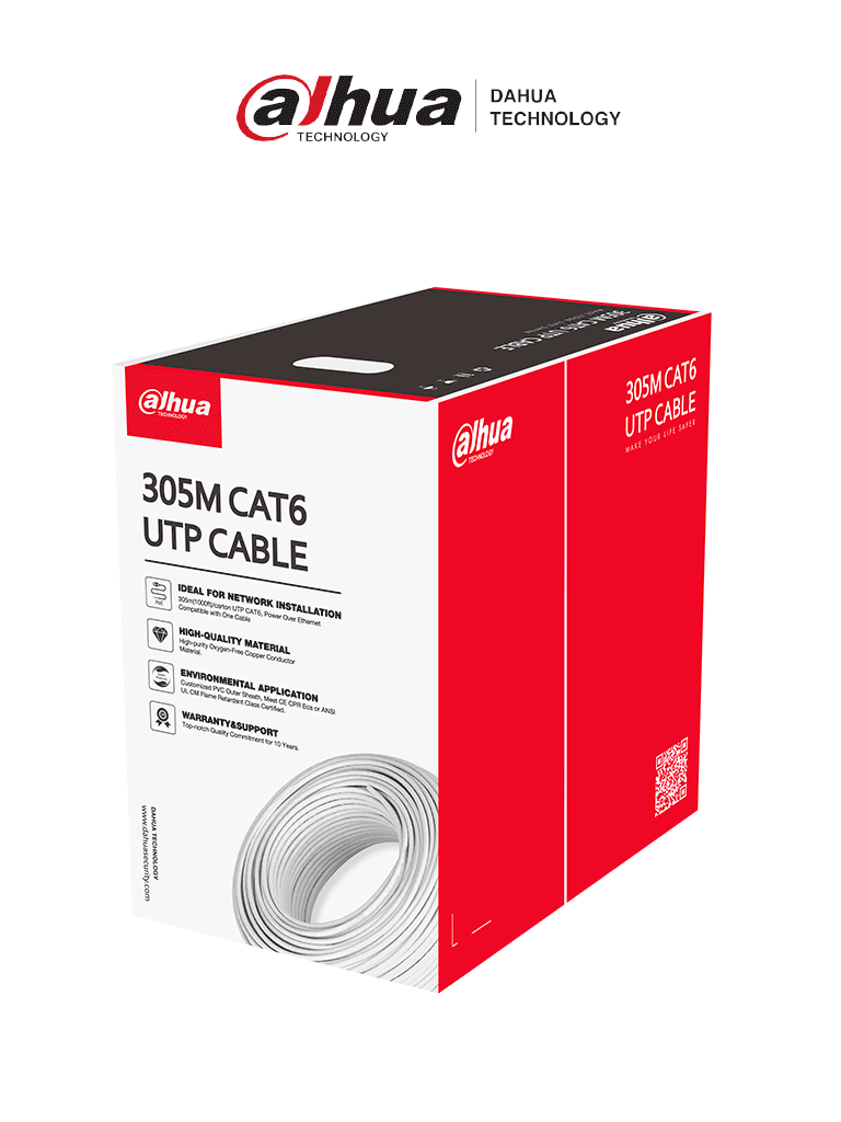 DAHUADH-PFM920I-6UN-C-white- Bobina de Cable UTP Cat 6 100% Cobre/ Color Blanco/ 305 Metros/ para Interior/ Ideal para Redes y Video/ Certificado CPR Eca Retardante/ Estandares Q/DXJ 067-2019, EN50575-2014/  LSZH/
