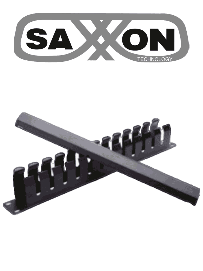 SAXXON SXORGNET24P - Organizador de cables horizontal con tapa para rack de19" / 1U / 24 posiciones / Color Negro /  Tapa y Base Metálica
