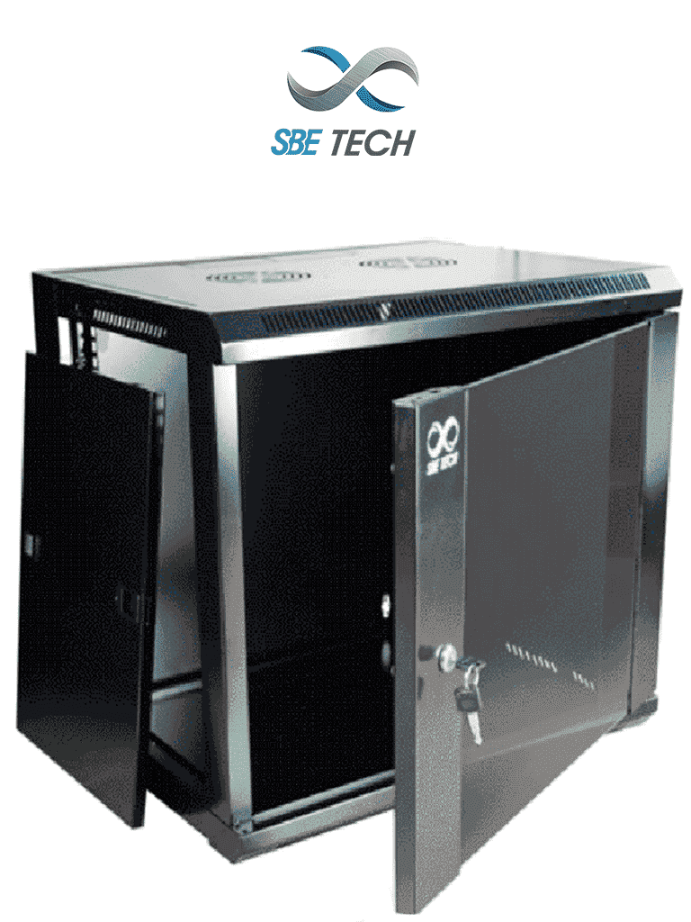 SBE TECH GNLPAR16URP - Gabinete de pared de 16UR, 600x600x850 mm con paneles laterales desmontables, puerta delantera de cristal templado de 5mm y puerta trasera de acero SPCC de 1.2mm.