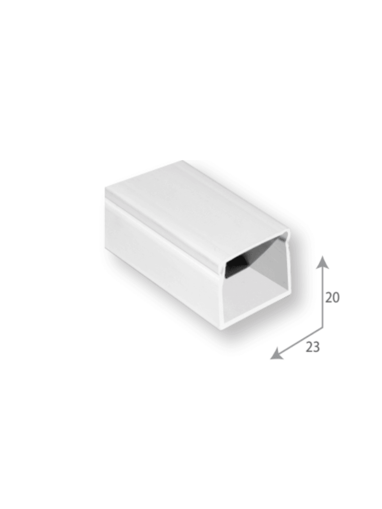 SBE TECH SBE-2023 Canaleta plástica / PVC / Una vía / Alto 2 cm, Ancho 2.3 cm, Largo 2 metros