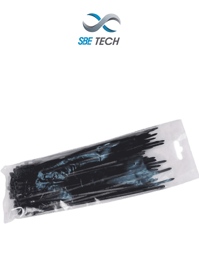 SBE TECH CN36X200BK - Cincho sujetacable 3.6x200 mm color negro, bolsa con 100 piezas, nylon